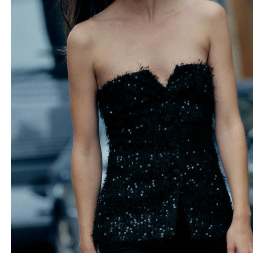 ZARA FRINGE AND SEQUIN BUSTIER TOP
